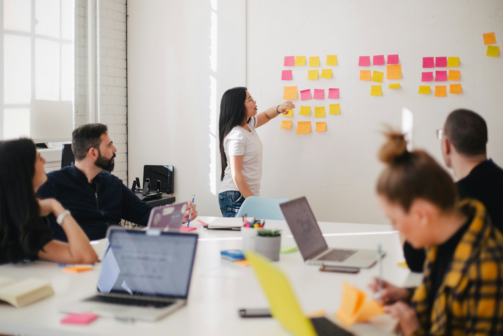 Company team in a workshop around a wall of notes